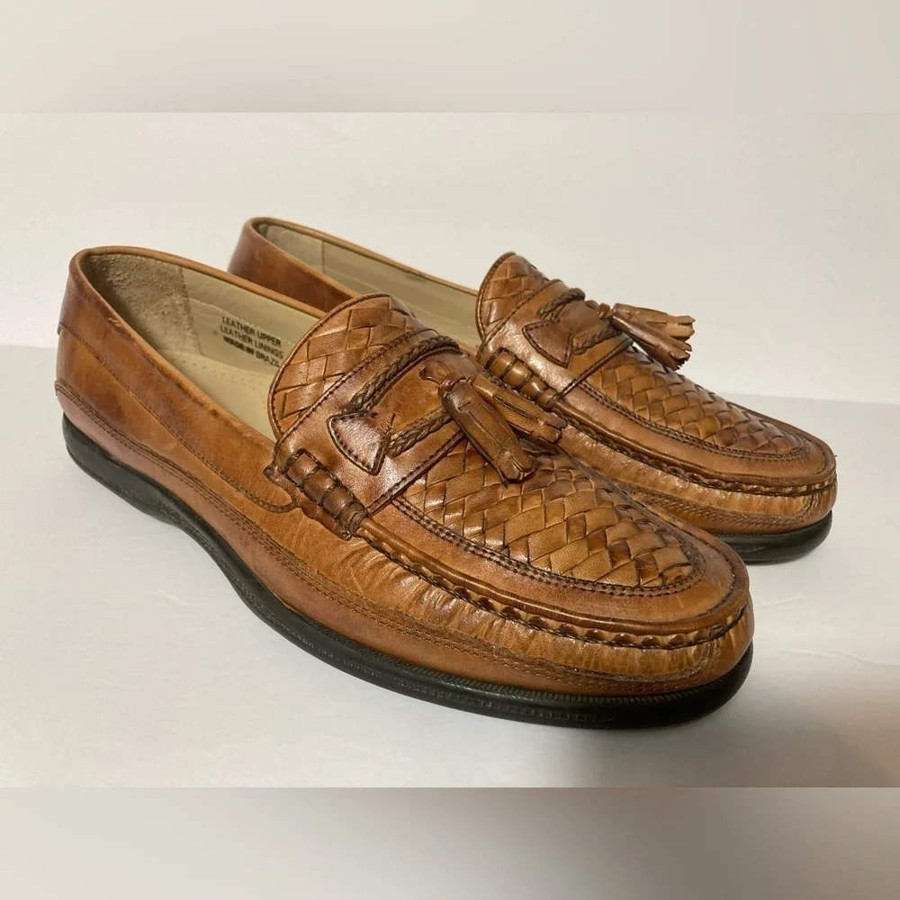 Florsheim leather tassel loafers slip on shoes brown size 9.5D